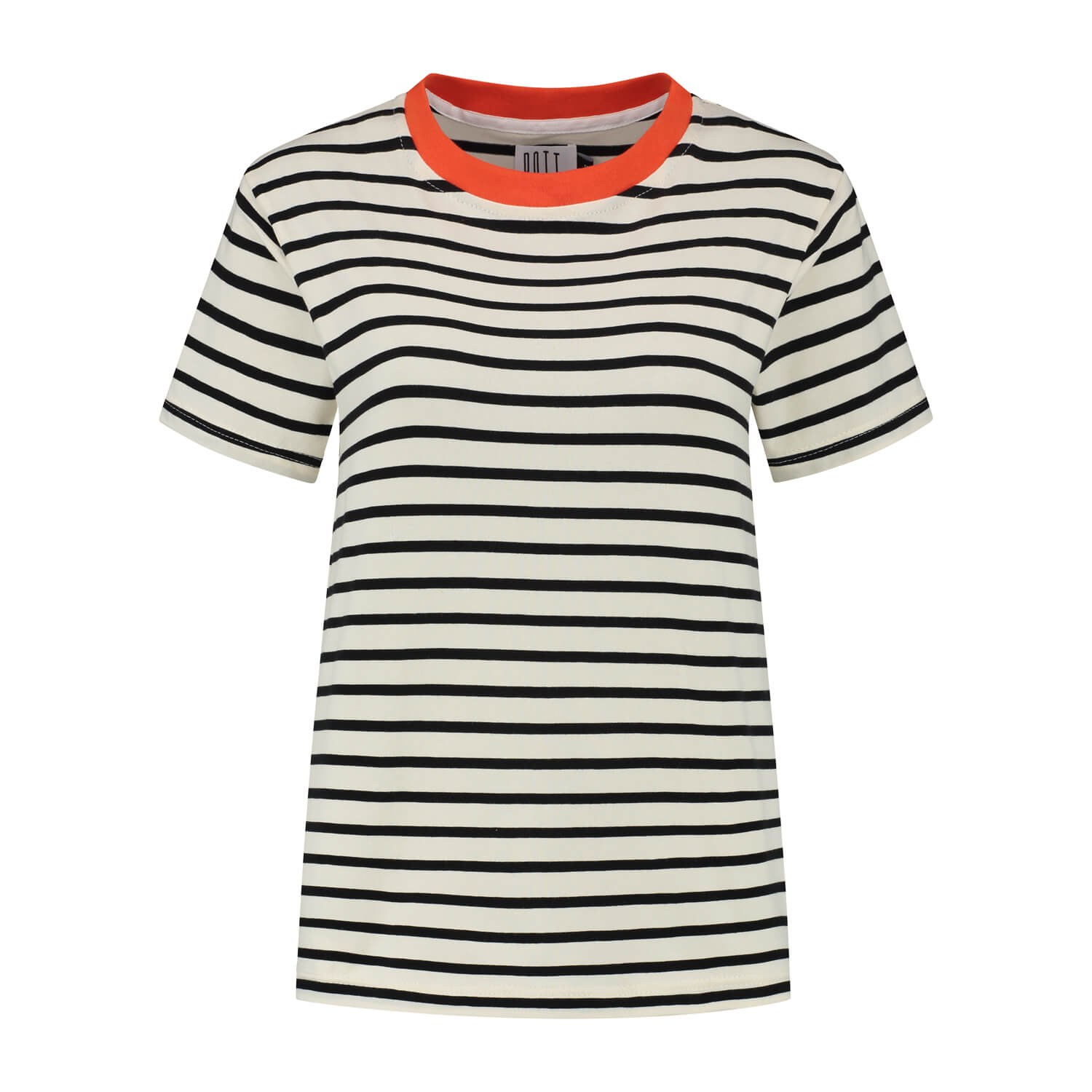 Women's organic striped t-shirt - zwart/wit met oranje boord